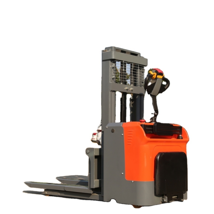 Stand-on Driving Forklift Battery Powered Pallets Lifting and Stacking Equipment for sale at factory price.